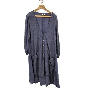 Anthropologie Moth Islet Blue Cardigan Womens XL Duster Linen Rayon Blend